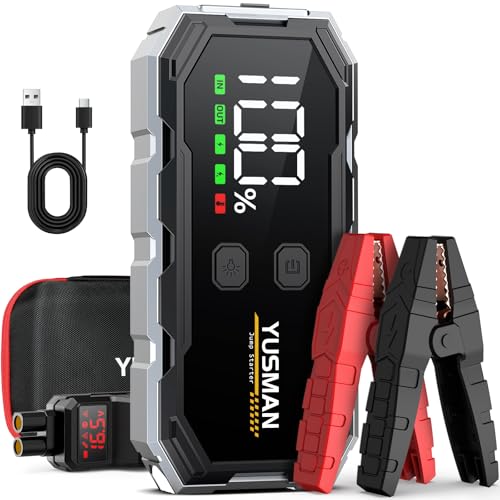 YUSMAN starthilfe powerbank 4000A 12V für 8L benzin und 6L diesel, tragbar mit lcd-display, 4 led-modis