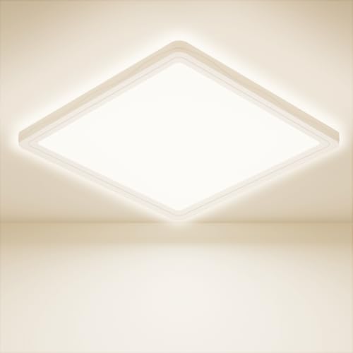 LED Deckenleuchte 4000K 18W 1600LM, IP44 wasserdicht, ultra dünn, 22cm quadratisch, für Wohnzimmer, Bad, Flur, Küche