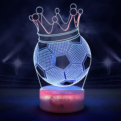 ZWOOS 3D Fußball Nachtlicht mit Fernbedienung, LED in 3 Farben, ideal als Geschenk für Jungs, Schlafzimmer Deko