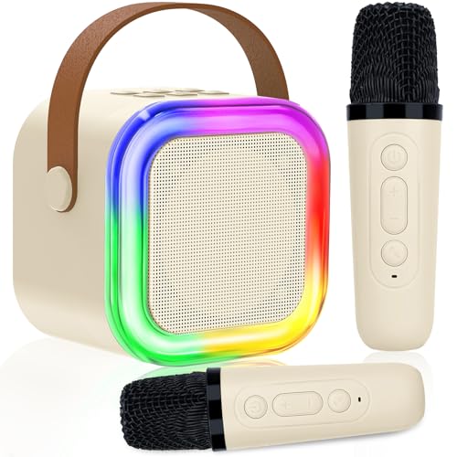 karaoke maschine bluetooth mit 2 mikrofonen und led-lichtern für kinder und erwachsene