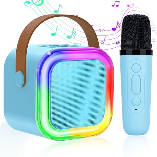 karaoke maschine bluetooth für kinder und erwachsene, mit mikrofon und led-lichtern