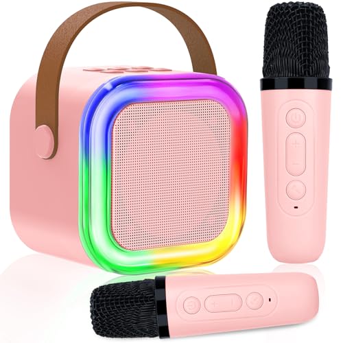 karaoke maschine kinder erwachsene, bluetooth lautsprecher mit 2 mikrofonen, led-lichter