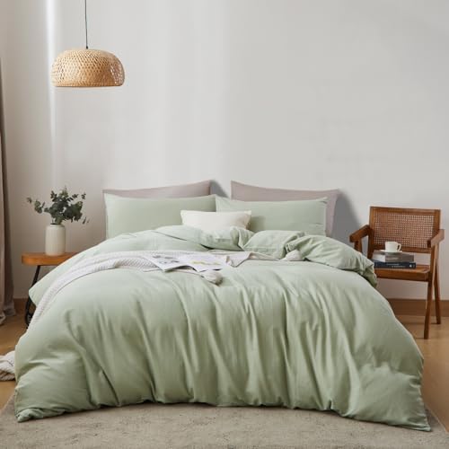 Produktbild: Doppelte Musselin Bettwäsche Lakritzgrün 4-tlg. 135x200cm & 80x80cm, 85% Baumwolle