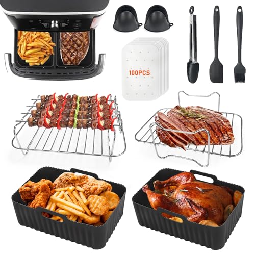 viriech air fryer zubehör, 14-teiliges silikonform set für ninja foodi und dual zone fritteusen