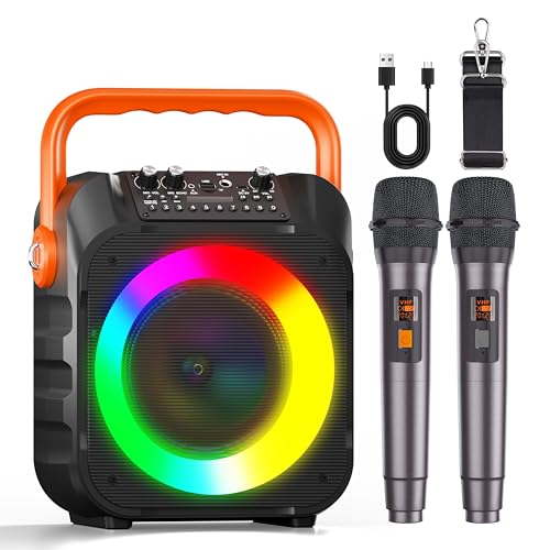 wowstar karaoke maschine mit 2 kabellosen mikrofonen, tragbarer bluetooth lautsprecher für party, geburtstag