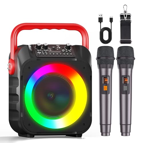 wowstar karaoke maschine mit kabellosen mikrofonen und bluetooth lautsprecher rot