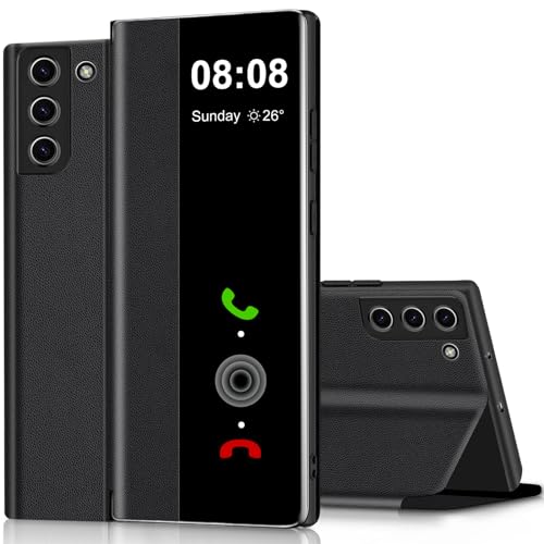 handyhülle samsung galaxy s23 5g clear view klappbar mit stand und touchscreen