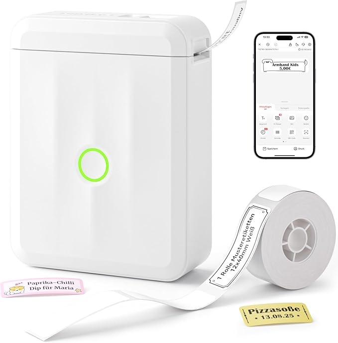 niimbot etikettendrucker d110 mini bluetooth etikettiergerät für zuhause büro schule, weiß