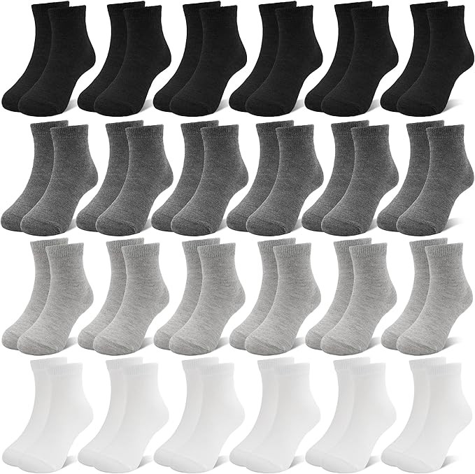 Kinder Socken Jungen Mädchen 24 Paare Schwarz Weiß Grau Crew 20-38 1-2 Jahre