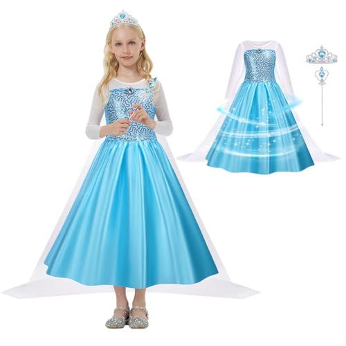 auyao prinzessin kostüm mädchen 4-teilig kostümset mit krone diadem zauberstab 110cm
