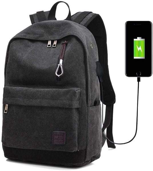 unisex rucksack schwarz mit laptopfach, großem stauraum und 5 fächern