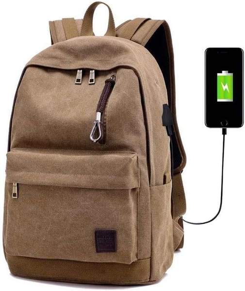 unisex rucksack groß mit laptopfach, 2 reißverschlusstaschen, 2 seitenfächern, braun