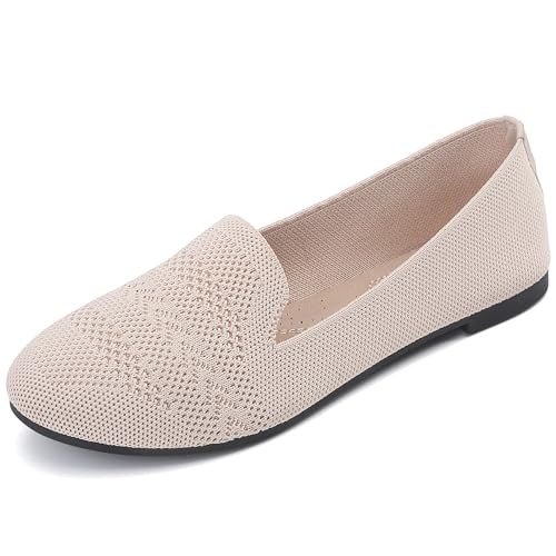 ballerinas damen flache schuhe rutschfest rund zehen tanzeinlage knit balerinaschuhe beige, 39 eu