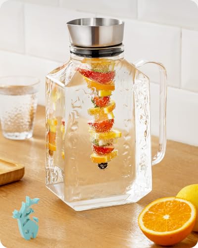 baffect glaskaraffe mit deckel und fruchteinsatz, hitzebeständig 1.75L