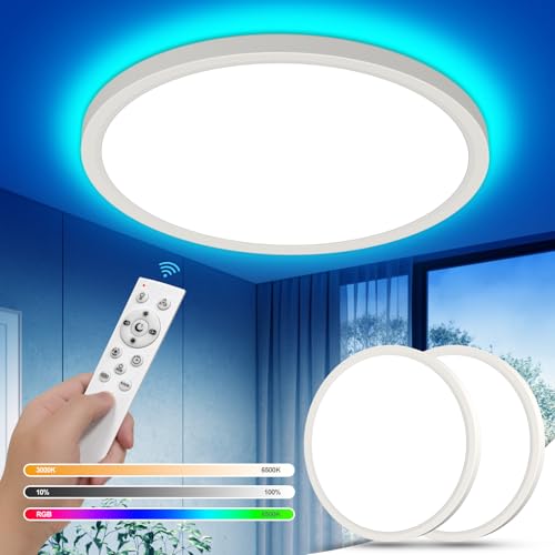 yiLaie led deckenleuchte dimmbar mit fernbedienung 24w rgb 3000k-6500k ip44 wasserfest