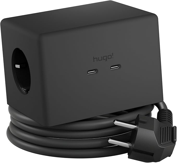 brennenstuhl hugo! one steckdosenwürfel usb c 20w pd induktive ladestation 2m kabel schwarz