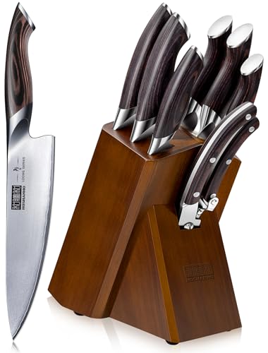 Produktbild: hoshanho messerblock set 8-teilig, edelstahl küchenmesser mit holzblock