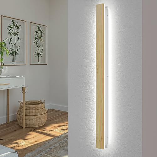 aoeh led wandlampe dimmbar mit fernbedienung aus bambus 41 w 115 cm für schlafzimmer wohnzimmer flur treppe