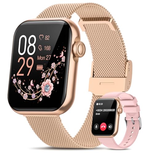 ruxingx smartwatch 2024 frauen 1,83 zoll mit telefonfunktion herzfrequenz schlafmonitor ip68 rose gold