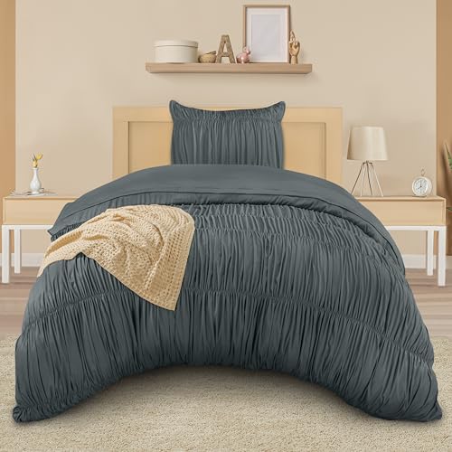 bettwäsche set 135x200 grau, utopia bedding, mikrofaser polyester, rüschen, 2 teilig
