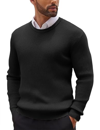 coofandy herren pullover rundhals basic strickpullover feinstrick ribbed winterpullover