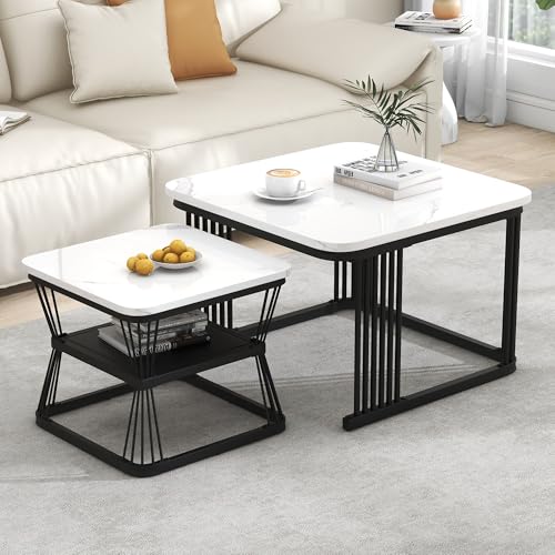 merax kaffenztisch set 2 modern hochglanz mit marmoroptik für wohnzimmer büro balkon
