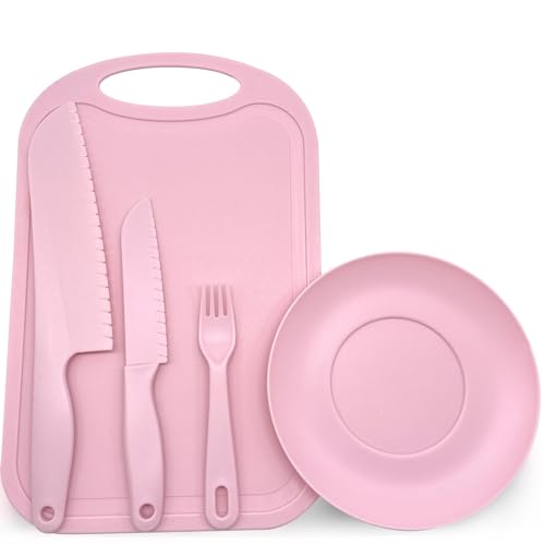 kindermesser set 5-teilig für kinder sicherheit küchenmesser obst gemüse rosa