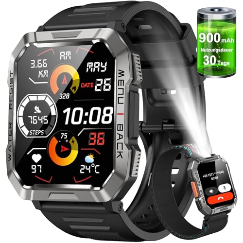 ioWodo smartwatch herren mit 100 tage akku, fitness-tracker, bluetooth-anrufe, ip68 wasserfest