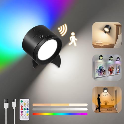yolin led wandlampe mit bewegungssensor, kabellos, fernbedienung, 10 rgb farben