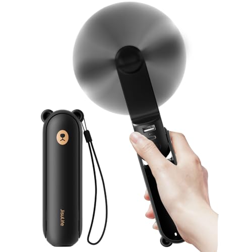 jisulife mini handventilator 3 in 1 mit 4500 mAh powerbank und taschenlampen funktion schwarz