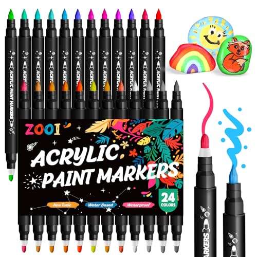 zooI acrylstifte 24 Farben wasserfest dual tip marker für steine geschenk für mädchen 4-12 Jahre