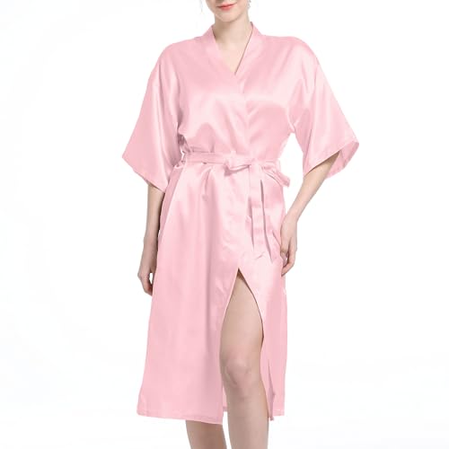 xuepelit kimono bademantel damen satin braut morgenmantel rosa leicht lang L