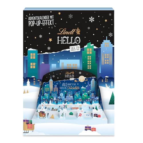 lindt hello adventskalender pop up 235g, schokoladengeschenk für weihnachten