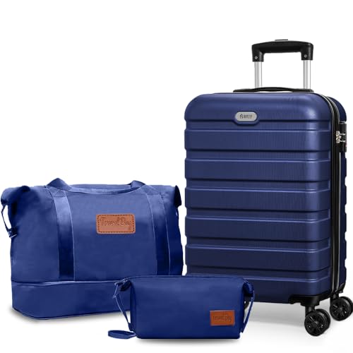 AnyZip Gepäckset 20 Zoll Koffer-Trolley Hartschale mit 4 Rollen und TSA-Schloss, dunkelblau