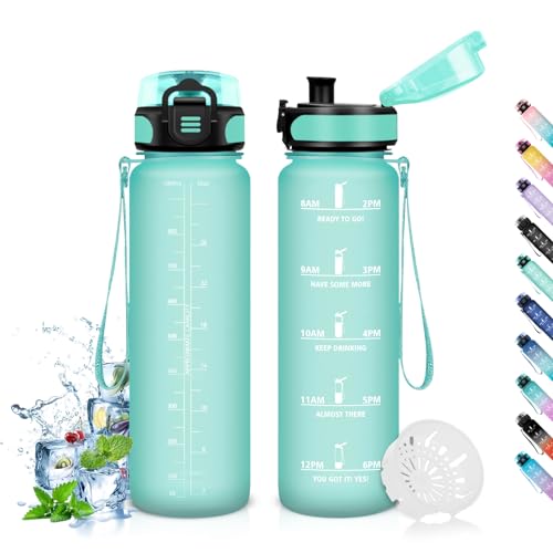 HoneyHolly Sport Trinkflasche 500ml Auslaufsicher Kunststoff Wasserflasche Blau Grün