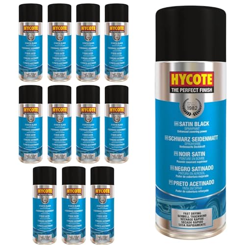 Hycote Schnelltrocknender Aerosol-Autospraylack, Satinschwarz, 400 ml (12er)