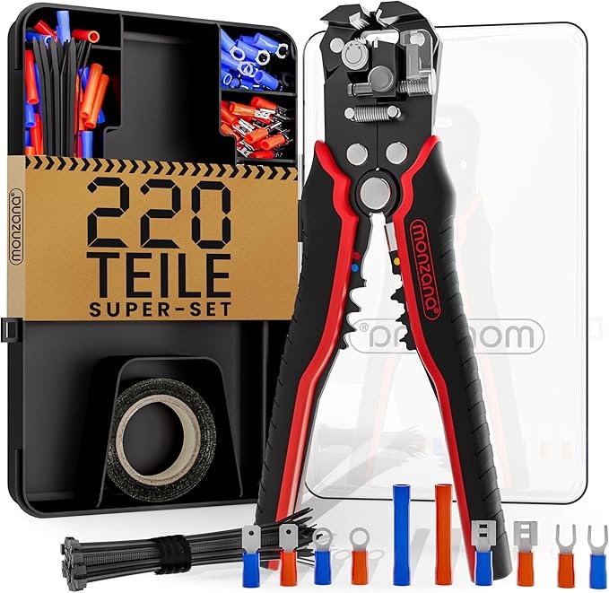 Produktbild: MONZANA Abisolierzange 3in1 Set 220-teilig, Crimpzange 0,2-6mm