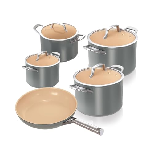 ninja keramik kochset 5-teilig antihaftbeschichtet grau terracotta 20-24 cm Töpfe