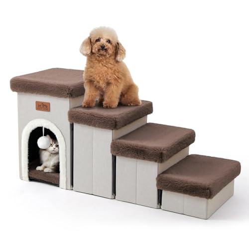 haustiertreppe für kleine hunde, cozy kiss, faltbar, rutschfest, braun, 33x89x45cm, bis 80kg