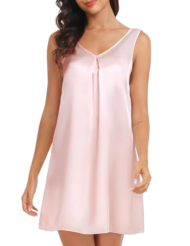 lovasy nachthemd damen satin babydoll sexy kurz rosa v-ausschnitt l