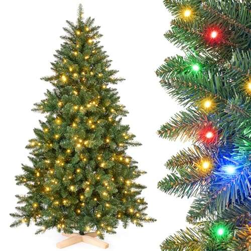 Yorbay künstlicher weihnachtsbaum 210cm bunt mit led-beleuchtung und holzständer