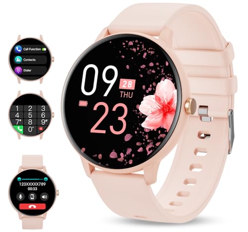 joautrial smartwatch damen herren, bluetooth anrufe, 1.39" herzfrequenz schlafmonitor, fitnessuhr für android ios, rosa