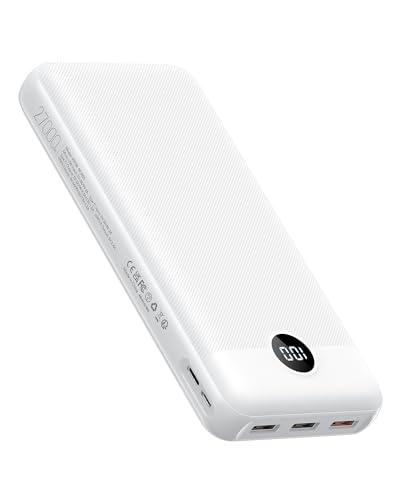 VEGER Power Bank 20W PD, USB C Powerbank 4 Ausgänge 2 Eingänge, Weiß