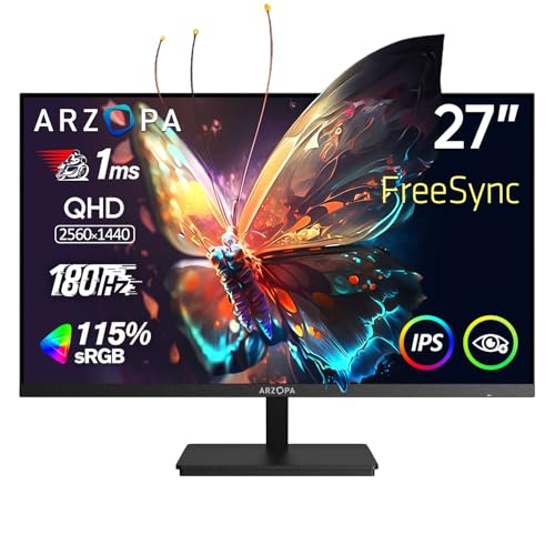 gaming monitor 27 zoll 2k qhd 180hz 115% srgb 1ms ips mit freescync, vesa, dp, hdmi, type-c