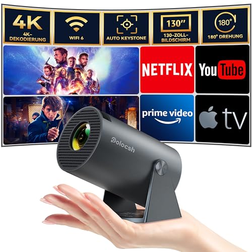 mini beamer polocsh wifi6 bluetooth 5.2 tragbarer projektor android 11.0 130 zoll 50% zoom