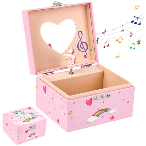 musikalisches schmuckkästchen spieluhr kinder mit einhorn, geschenk für mädchen 3-9 jahre