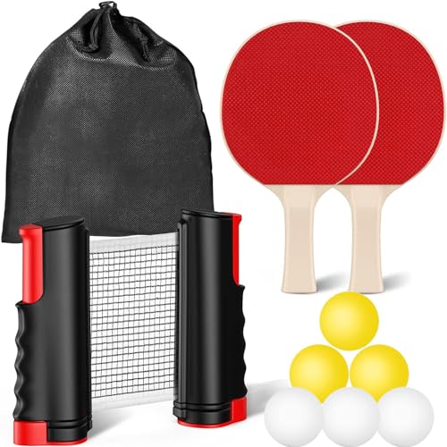 tischtennisschläger set 2 tischtennisschläger 6 bälle tischtennisnetz fooing schwarz