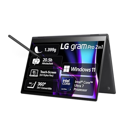 lg gram pro 16 zoll 2in1 laptop mit stylus, windows 11 pro, schwarz