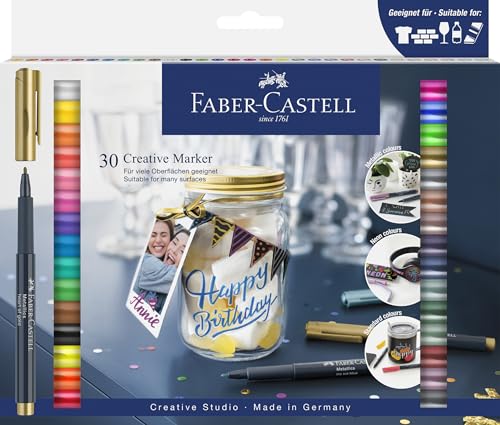 Faber-Castell 160730 - 30 Permanent Marker Set für Papier, Glas, Kunststoff