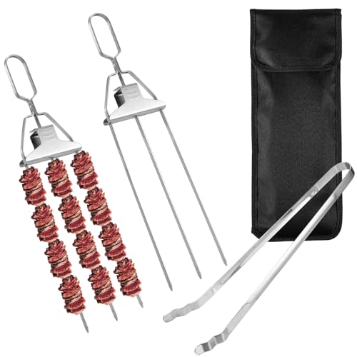 3-zackige edelstahlspieße mit oxford beutel und edelstahlclip, grillspieße meta